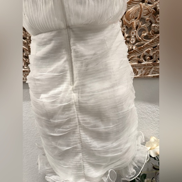 Lulus White Mini Chiffon Ruching w/ Ruffles Dress- size XL - Picture 5 of 9